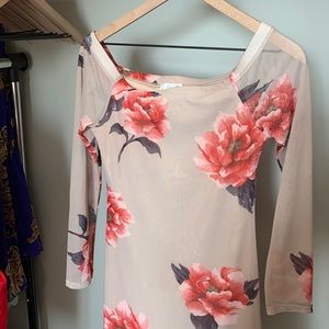 Floral print nude dress